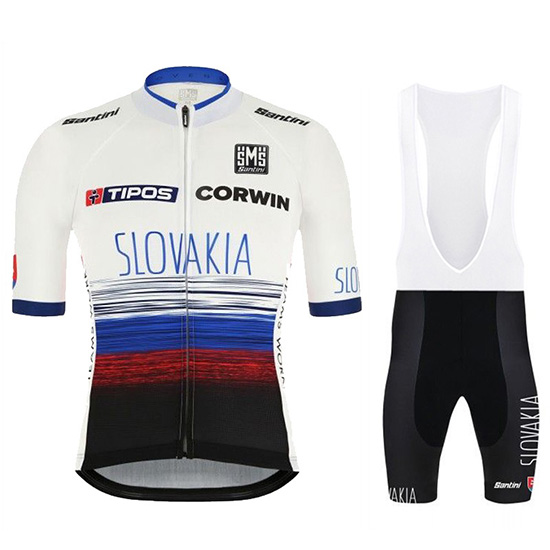 2019 Maillot Slowakeis Tirantes Mangas Cortas Blanco Azul Negro